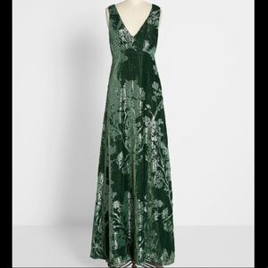 Green velvet shimmer Modcloth maxi dress